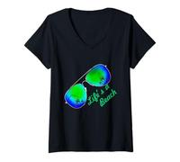 Donna T-Shirt Life is a Beach Summer Sunshine Maglietta con Collo a V