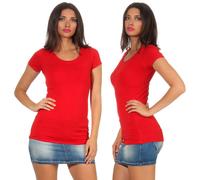 Donna T-Shirt Lungo Camicia Base Elasticizzato Scollo A V Sottile Aderente Sexy