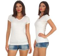 Donna T-Shirt Lungo Camicia Base Elasticizzato Scollo A V Sottile Aderente Sexy