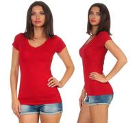 Donna T-Shirt Lungo Camicia Base Elasticizzato Scollo A V Sottile Aderente Sexy