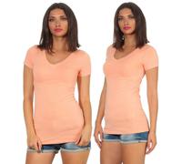 Donna T-Shirt Lungo Camicia Base Elasticizzato Scollo A V Sottile Aderente Sexy