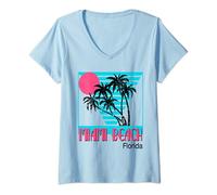 Donna T-shirt Miami Beach Florida Maglietta con Collo a V