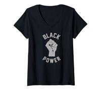 Donna T-Shirt Nera Power Fist per Diritti civili Maglietta con Collo a V