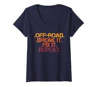 Donna T-shirt Off-road Trails Quad 4x4 Off-road Break It Fox I Maglietta con Collo a V