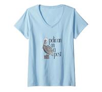 Donna T-Shirt Pellicano su Un Post Art Maglietta con Collo a V