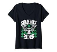 Donna T-Shirt Shamrock Rider, Divertente Maglietta per Motociclisti irlandesi, San Patrizio Maglietta con Collo a V