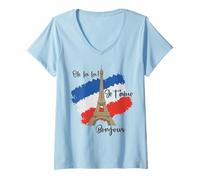 Donna T-shirt souvenir Oh La-La Je T'aime Bonjour Paris France Maglietta con Collo a V