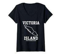 Donna T-Shirt Souvenir Victoria Island, Columbia Britannica, Canada Maglietta con Collo a V