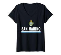 Donna T-shirt Sportiva Bandiera e Emblema San Marino Maglietta con Collo a V