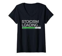 Donna T-Shirt Stoicism Loading Progress Bar Maglietta con Collo a V