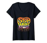 Donna T-Shirt Stop The War No War Free War World Merch Maglietta con Collo a V