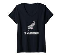 Donna T-Shirt Te Waipounamu, New Zealand - Zealander Kiwi Maglietta con Collo a V