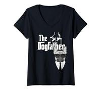 Donna T-Shirt The Dogfather Frenchie Dog Tee Maglietta con Collo a V