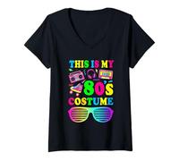 Donna T-Shirt Vintage con Scritta This Is My 80s - I Love The 80's Maglietta con Collo a V