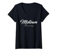 Donna T-shirt vintage Motown Detroit - Michigan Distressed Maglietta con Collo a V