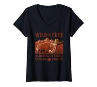 Donna T-Shirt Wild And Free Alberta Strong Canada Day Pride Maglietta con Collo a V