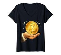 Donna T-Shirt Z Coin Crypto Crypto Design per Amore di valuta Digitale Maglietta con Collo a V