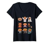Donna T-Shirt Zucca di Halloween - Jack-o'-Lantern Costume Group Maglietta con Collo a V