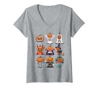 Donna T-Shirt Zucca di Halloween - Jack-o'-Lantern Costume Group Maglietta con Collo a V