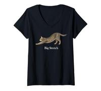 Donna Tabby Cat Big Stretch Classico Tradizionale Retro Americana Maglietta con Collo a V