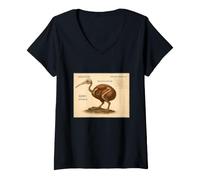 Donna Tabella degli Uccelli Vintage Kiwi Skeleton Maglietta con Collo a V