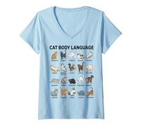 Donna Tabella del linguaggio del Corpo del Gatto per Bambini - Simpatici Gatti educativi Maglietta con Collo a V