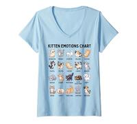 Donna Tabella delle Emozioni del Gattino per Bambini - Simpatici Gatti educativi Maglietta con Collo a V