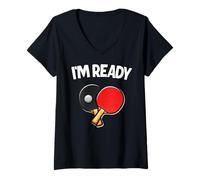Donna Table Tennis I'm Ready Outfit Giochi da Ping Pong Maglietta con Collo a V