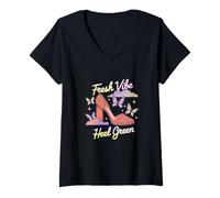 Donna Tacchi Alti Fresco Vibe Tacco Verde Eco Ragazze Amanti della Moda Maglietta con Collo a V