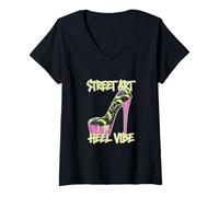 Donna Tacchi alti Street Art Heel Vibe Ragazze Amanti della moda urbana Maglietta con Collo a V