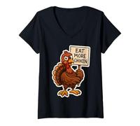 Donna Tacchino, con, Segno, Mangiare, più, Chiken, Divertente, Ringraziamento, Scherzo Maglietta con Collo a V