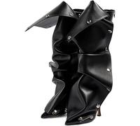 Donna Tacco a Spillo Tacco a Spillo al Ginocchio Stivali A Punta Staccabili Bottone a Pressione Pannello Piegare Borchiato Stivali Sexy Cowboy Zip Posteriore Stivali Alti Stivali(Black,39 EU)