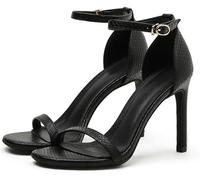 Donna Tacco Alto Sandali Punta Aperta Bocca di Pesce Tomaia a Squame di Pesce Tacco fine Raso Fibbia Sandali con Tacco Basso-Top alla Moda Bocca Bassa Sandali Eleganti(Black 3.14",38 EU)