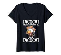 Donna Tacocat Spelled Backwards is Tacocat Cat And Taco Lover Maglietta con Collo a V