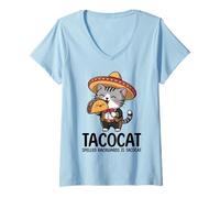Donna Tacocat Spelled Backwards is Tacocat Cat And Taco Lover Maglietta con Collo a V