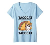Donna Tacocat Spelled Backwards is Tacocat Cat And Taco Lover Maglietta con Collo a V