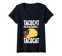 Donna Tacocat Spelled Backwards - Taco & Cat, Amante del Cibo Messicano Maglietta con Collo a V