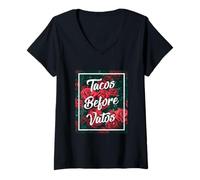 Donna Tacos Before Vatos Funny Chola Chicana Mexican Food Latina Maglietta con Collo a V