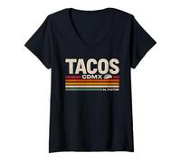 Donna Tacos CDMX al Pastor Vintage Messico Design Maglietta con Collo a V