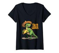 Donna Tacosaurus Cinco de Mayo Fiesta T-Rex Sombrero Taco Lovers Maglietta con Collo a V