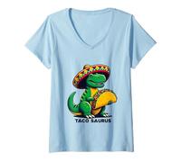 Donna Tacosaurus Cinco de Mayo T-Rex Sombrero Divertente Taco Amanti Maglietta con Collo a V