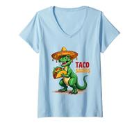 Donna Tacosaurus Cinco de Mayo T-Rex Sombrero Divertente Taco Amanti Maglietta con Collo a V