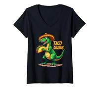 Donna Tacosaurus Cinco de Mayo T-Rex Sombrero Divertente Taco Amanti Maglietta con Collo a V