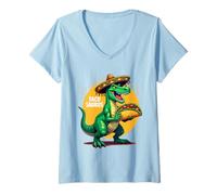Donna Tacosaurus Cinco de Mayo T-Rex Sombrero Divertente Taco Amanti Maglietta con Collo a V