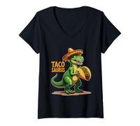 Donna Tacosaurus Cinco de Mayo T-Rex Sombrero Divertente Taco Amanti Maglietta con Collo a V