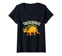 Donna Tacosaurus | Divertente Dinosauro Taco Messicano nel Sombrero Maglietta con Collo a V