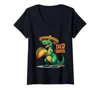 Donna Tacosaurus T-Rex Sombrero Cinco de Mayo Messicano Taco Amanti Maglietta con Collo a V