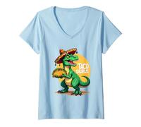 Donna Tacosaurus T-Rex Sombrero Cinco de Mayo Messicano Taco Amanti Maglietta con Collo a V