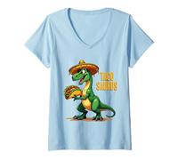 Donna Tacosaurus T-Rex Sombrero Cinco de Mayo Messicano Taco Amanti Maglietta con Collo a V