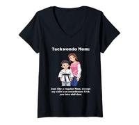 Donna Taekwondo Mamma Il mio bambino roundhouse Divertente Arti marziali karate Maglietta con Collo a V